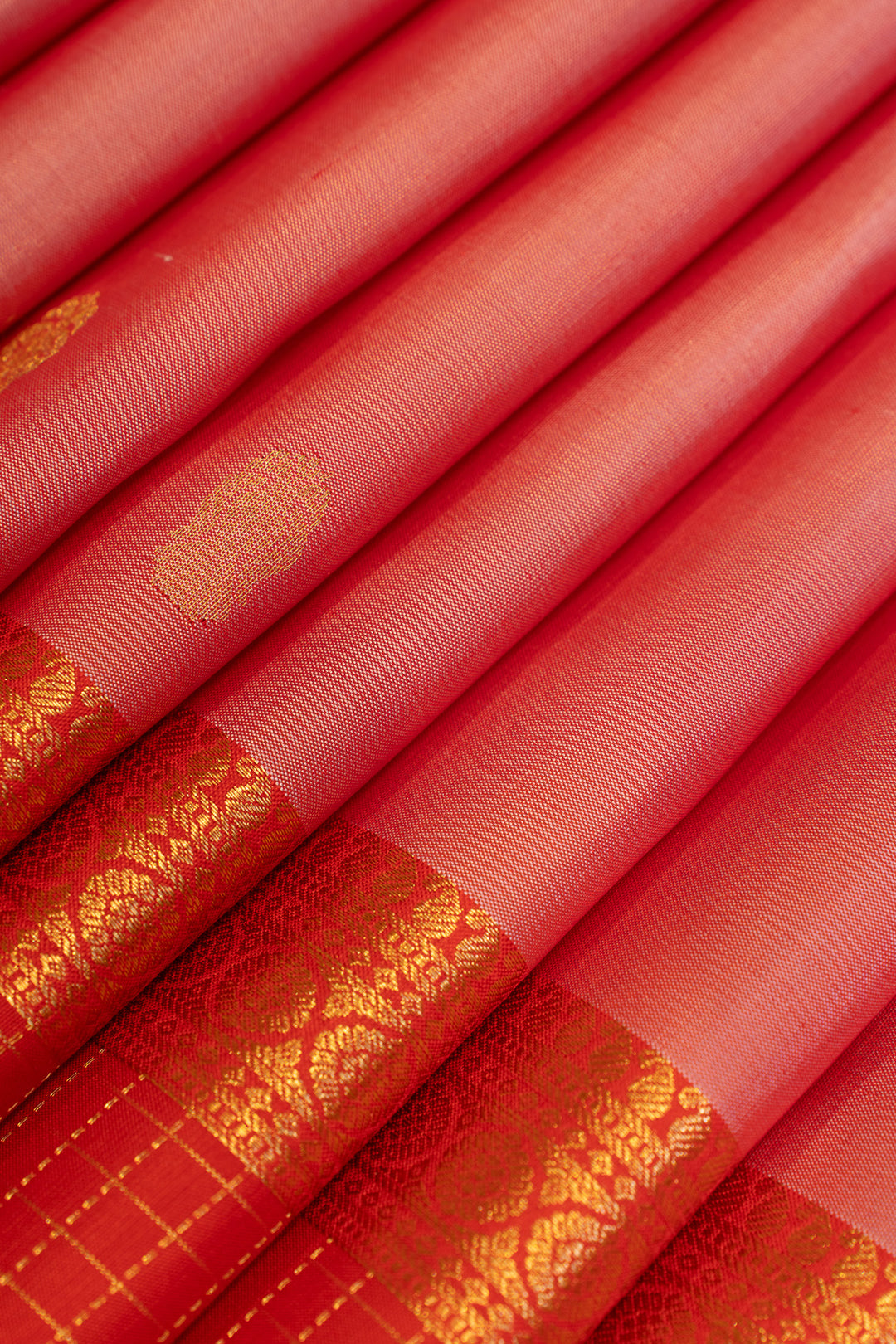 Rose pink and red traditional pure Kanchipuram silk saree