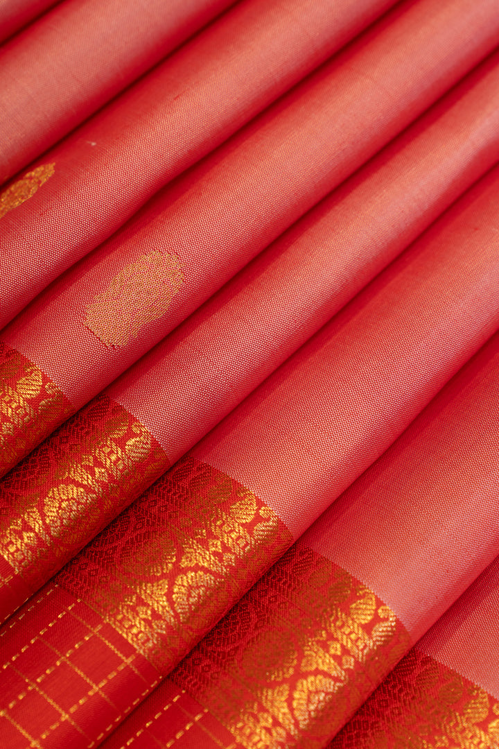 Rose pink and red traditional pure Kanchipuram silk saree