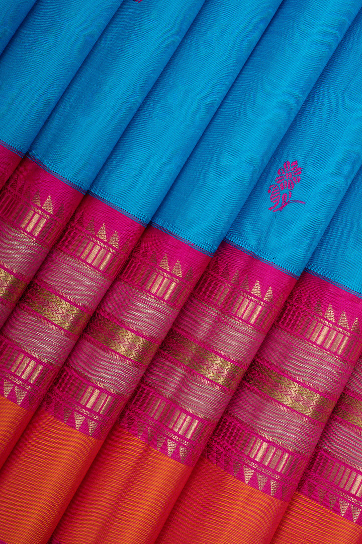 Anandha blue and magenta vintage Kanchipuram silk saree