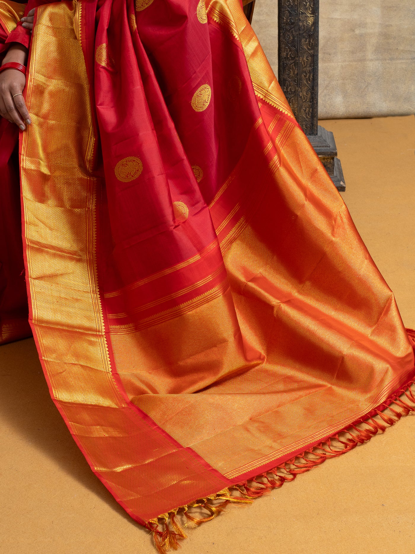 Red Iruthalaipakshi Pure Kanchipuram Silk Saree