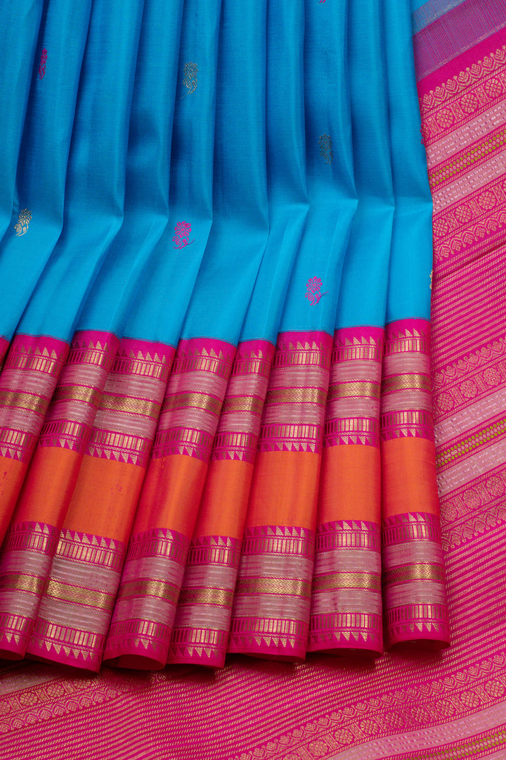 Anandha blue and magenta vintage Kanchipuram silk saree
