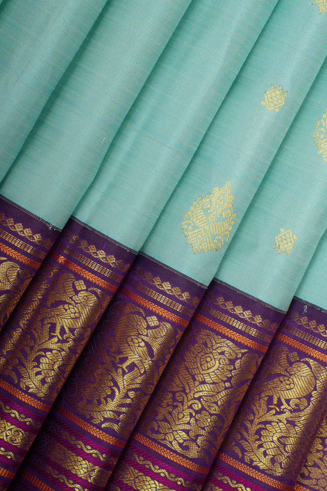 Pastel blue and jamun varisiapettu pure kanchipuram silk saree