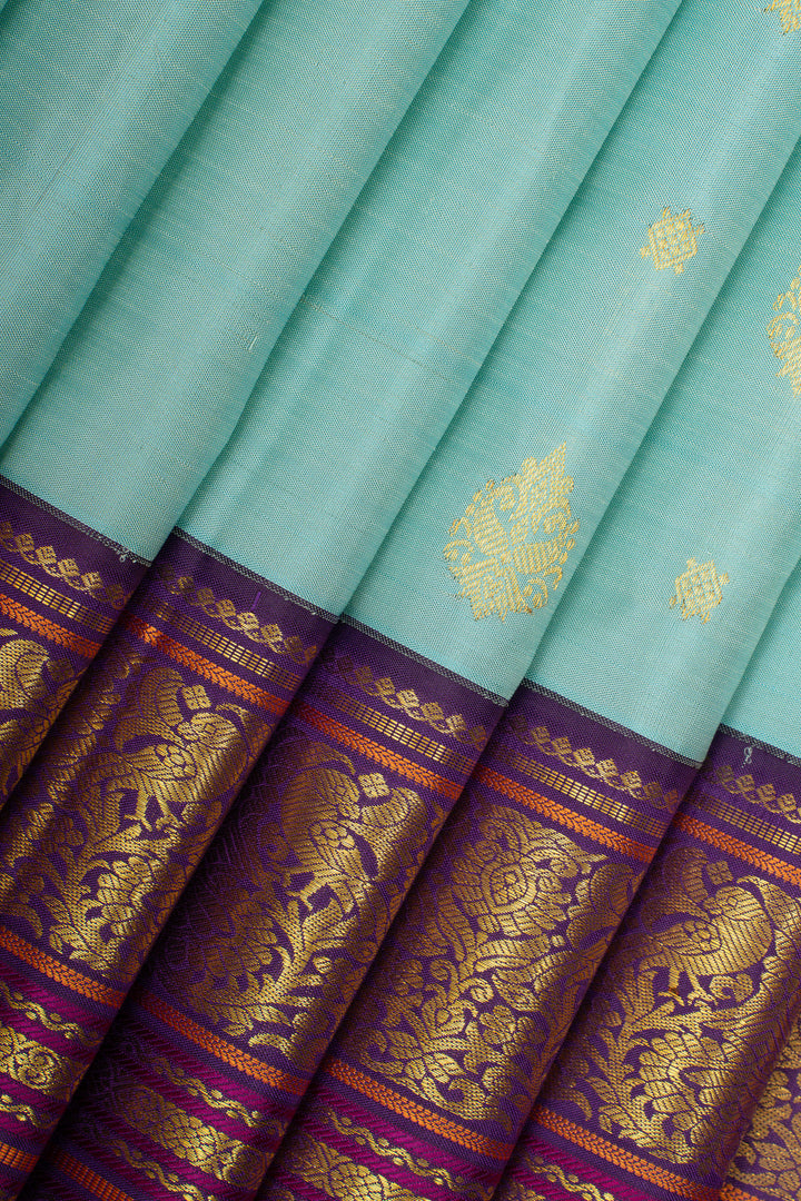 Pastel blue and jamun varisiapettu pure kanchipuram silk saree