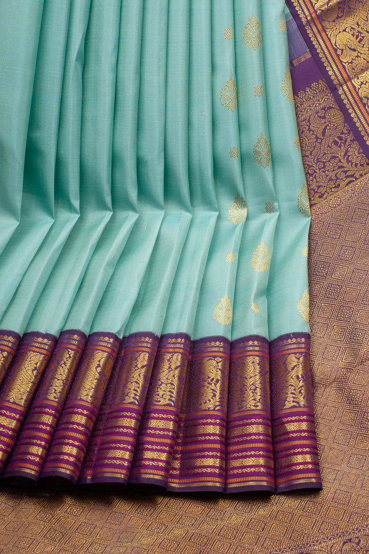 Pastel blue and jamun varisiapettu pure kanchipuram silk saree