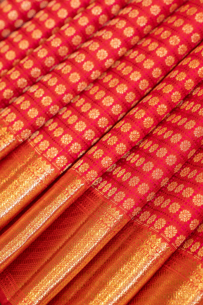 Reddish pink zari brocade pure Kanchipuram silk saree