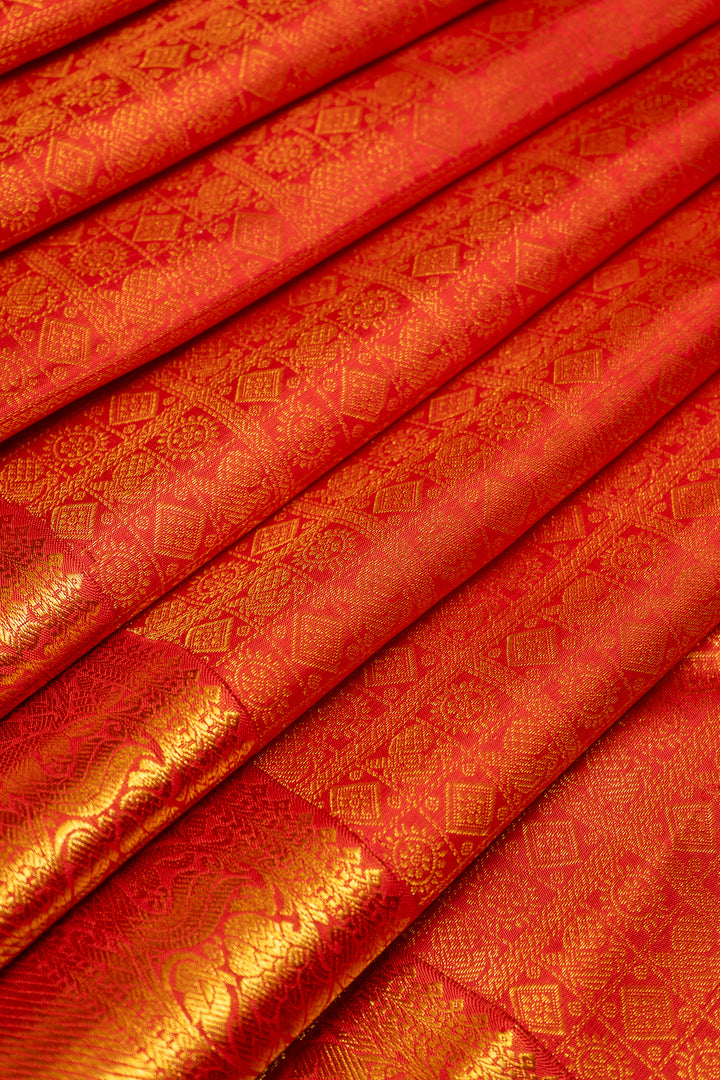 Red Traditional Brocade Pure Kanchipuram Silk Saree - Clio Silks