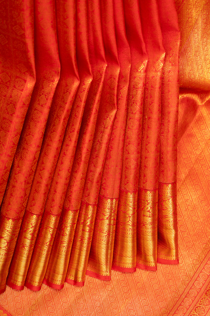 Red Traditional Brocade Pure Kanchipuram Silk Saree - Clio Silks
