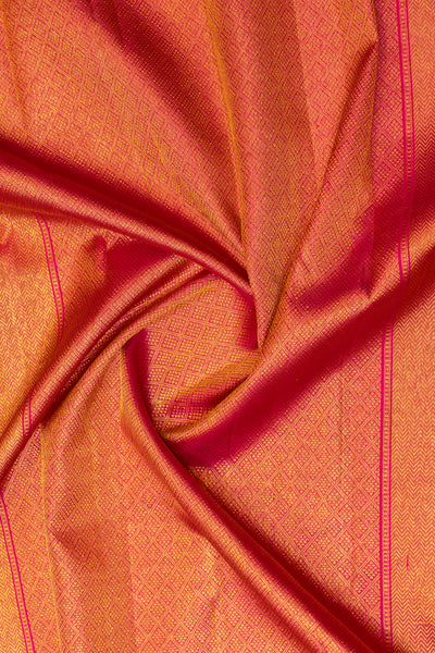 Peach orange zari checks traditional pure Kanchipuram silk saree