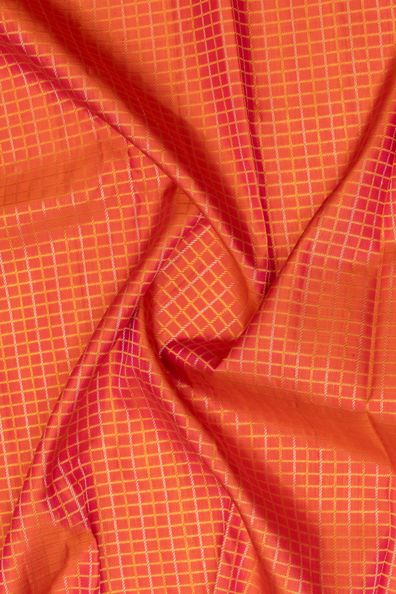 Peach orange zari checks traditional pure Kanchipuram silk saree