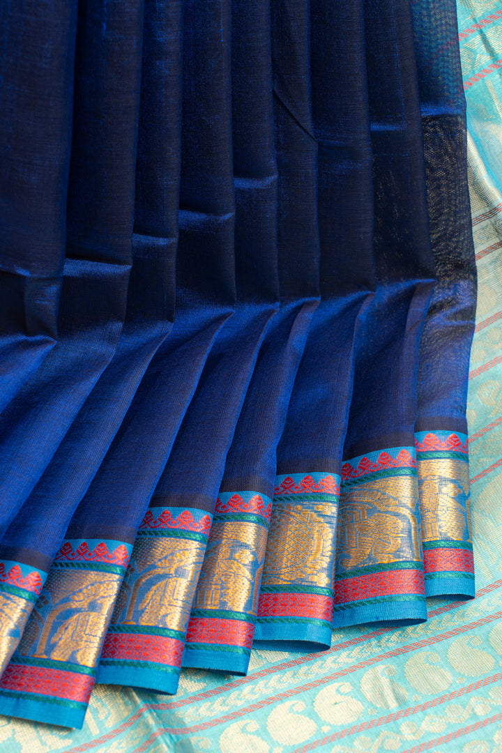 Ms blue pure silk cotton saree