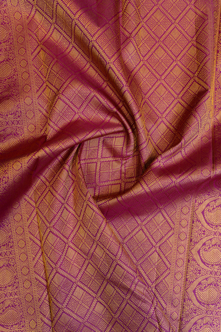 Turquoise blue and purple  pure Kanchipuram silk saree