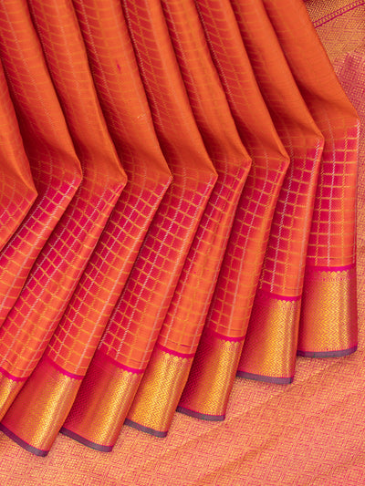 Peach orange zari checks traditional pure Kanchipuram silk saree