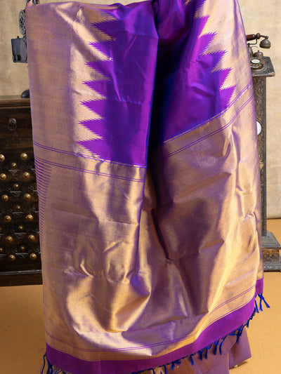 Aubergine Purple Temple Border Pure Kanchipuram Silk Saree