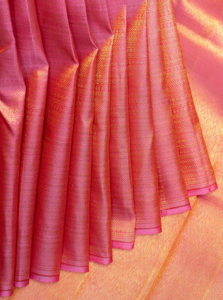 Lotus Pink Brocade Pure Kanchipuram Silk Saree - Clio Silks