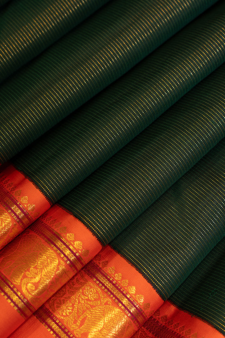 Bottle green and orange vairaoosi pure Kanchipuram silk saree