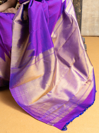 Aubergine Purple Temple Border Pure Kanchipuram Silk Saree