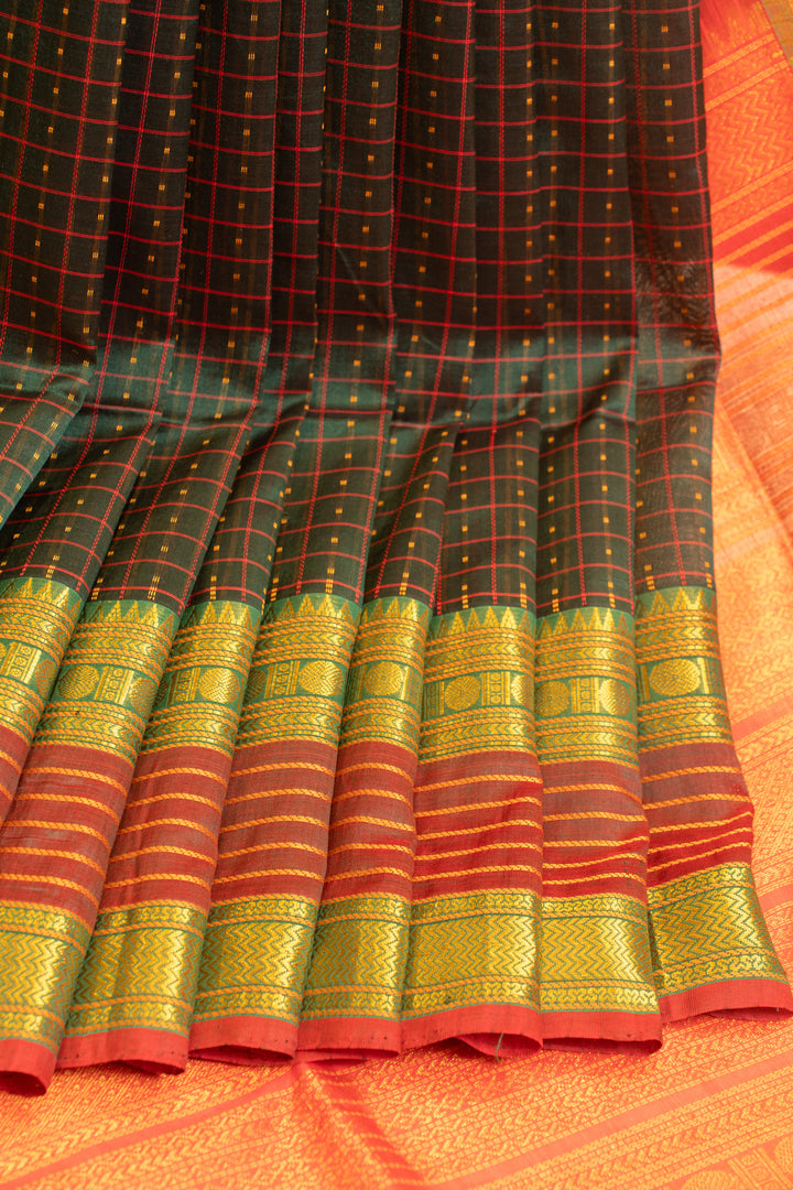 Bottle green lakshadeepam pure silk cotton saree
