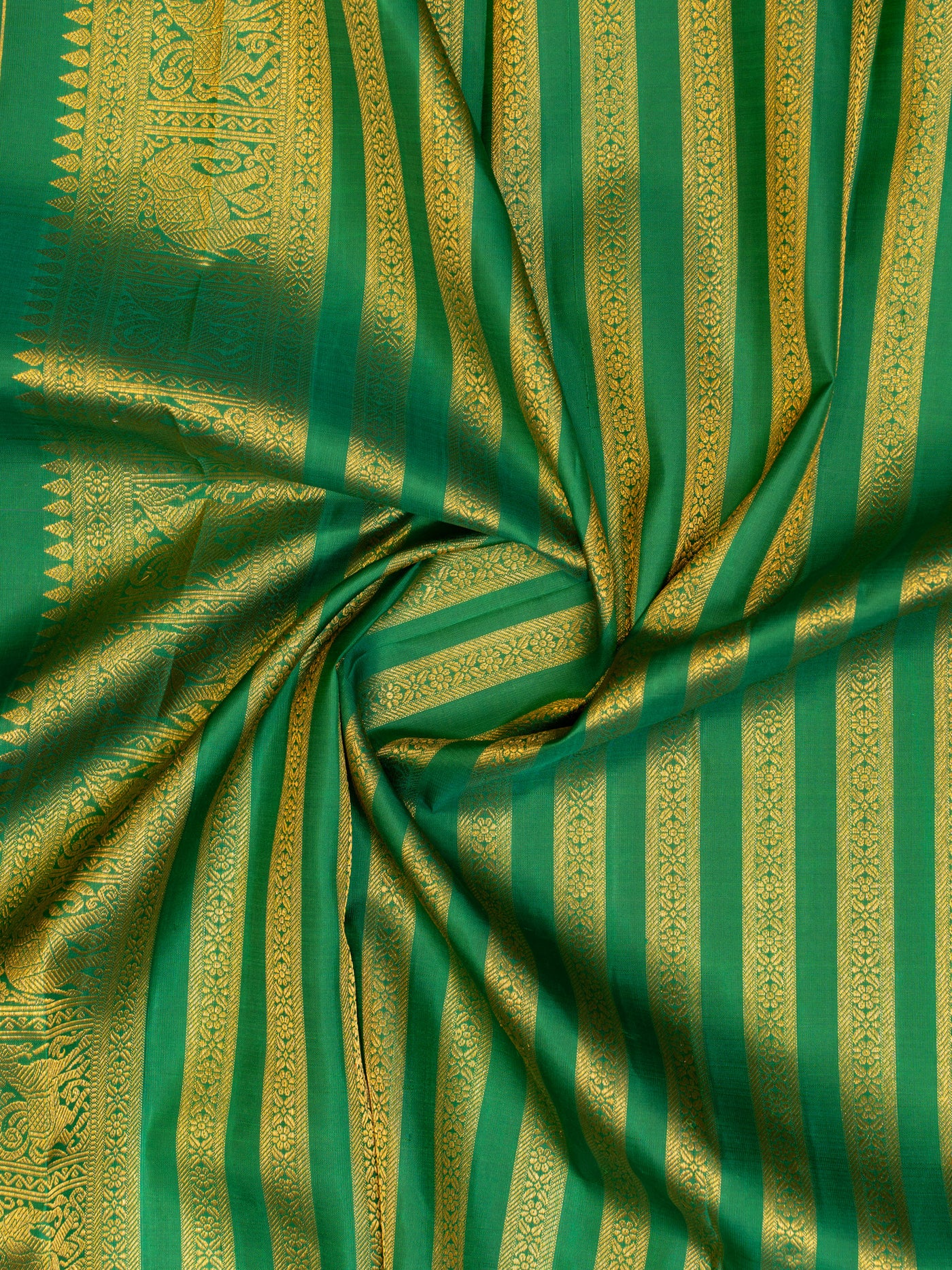 Indigo blue and green pure zari Kanchipuram silk saree