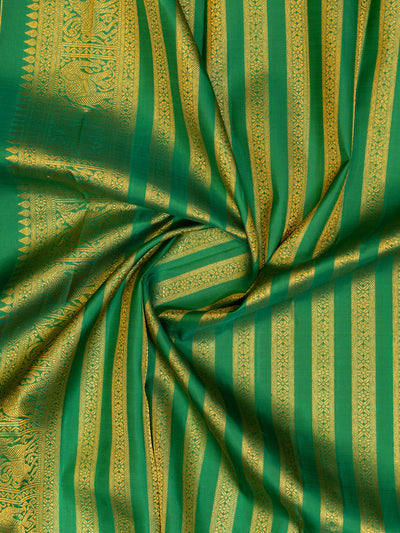 Indigo blue and green pure zari Kanchipuram silk saree