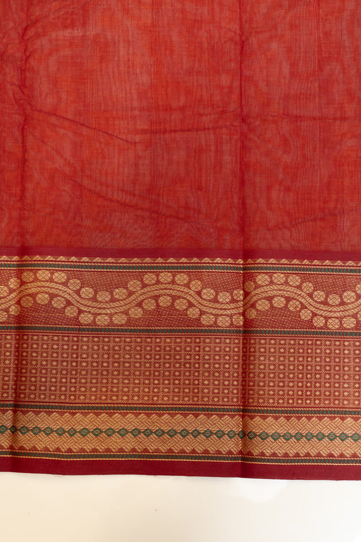 Rust orange handwoven pure cotton saree