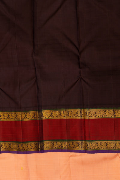 Peach and maroon rettai pettu pure zari Kanchipuram silk saree