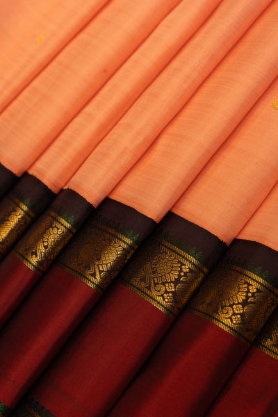 Peach and maroon rettai pettu pure zari Kanchipuram silk saree