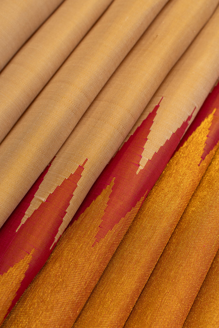 Beige rising 8 Kol pure Kanchipuram silk saree