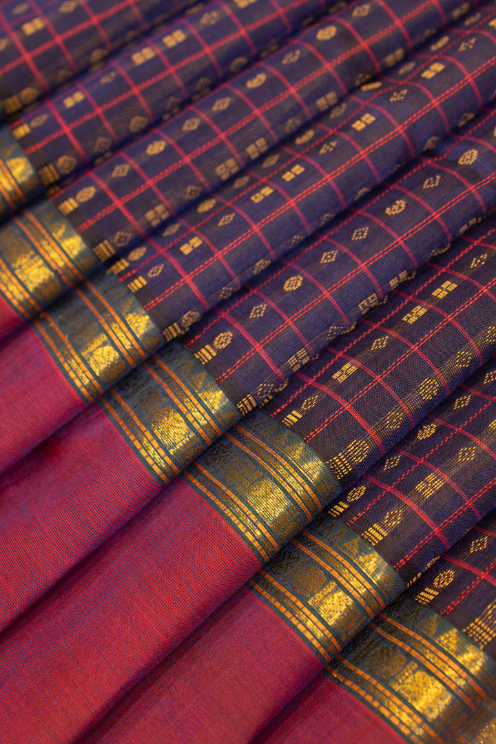 Ink blue lakshadeepam pure silk cotton saree