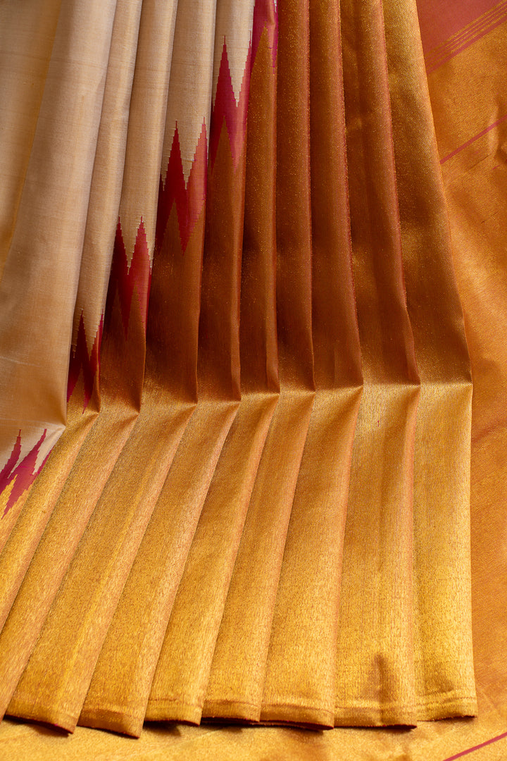 Beige rising 8 Kol pure Kanchipuram silk saree