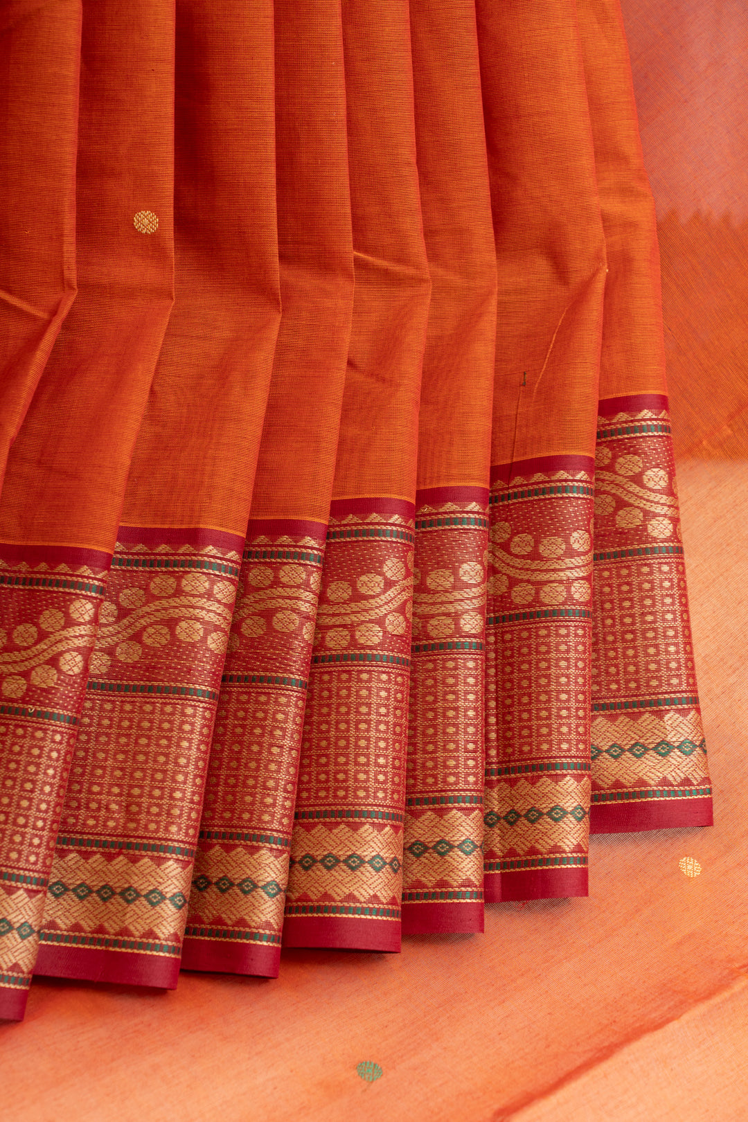 Rust orange handwoven pure cotton saree