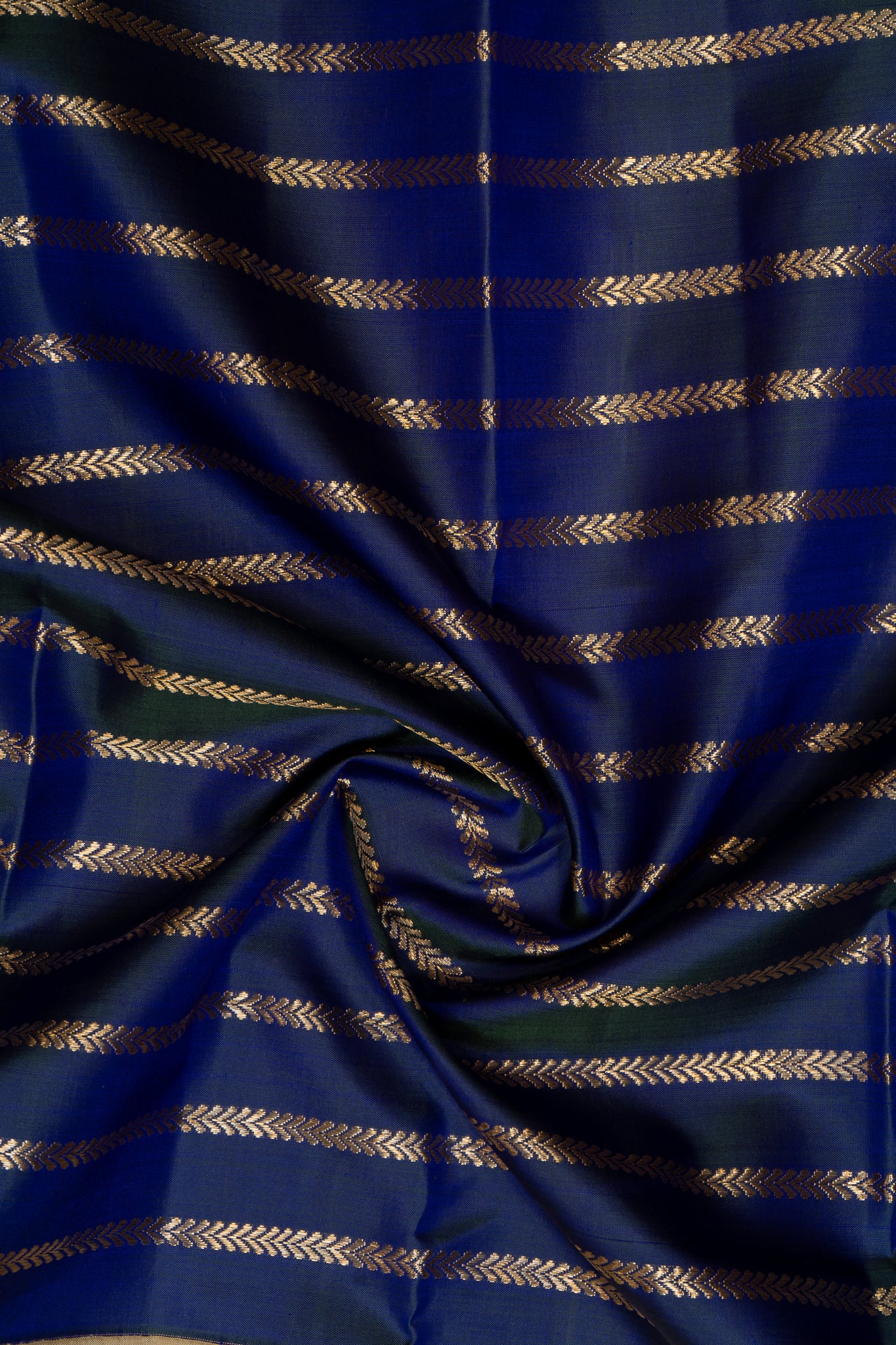 Peacock Blue Stripes Big Border Pure Kanchipuram Silk Saree - Clio Silks