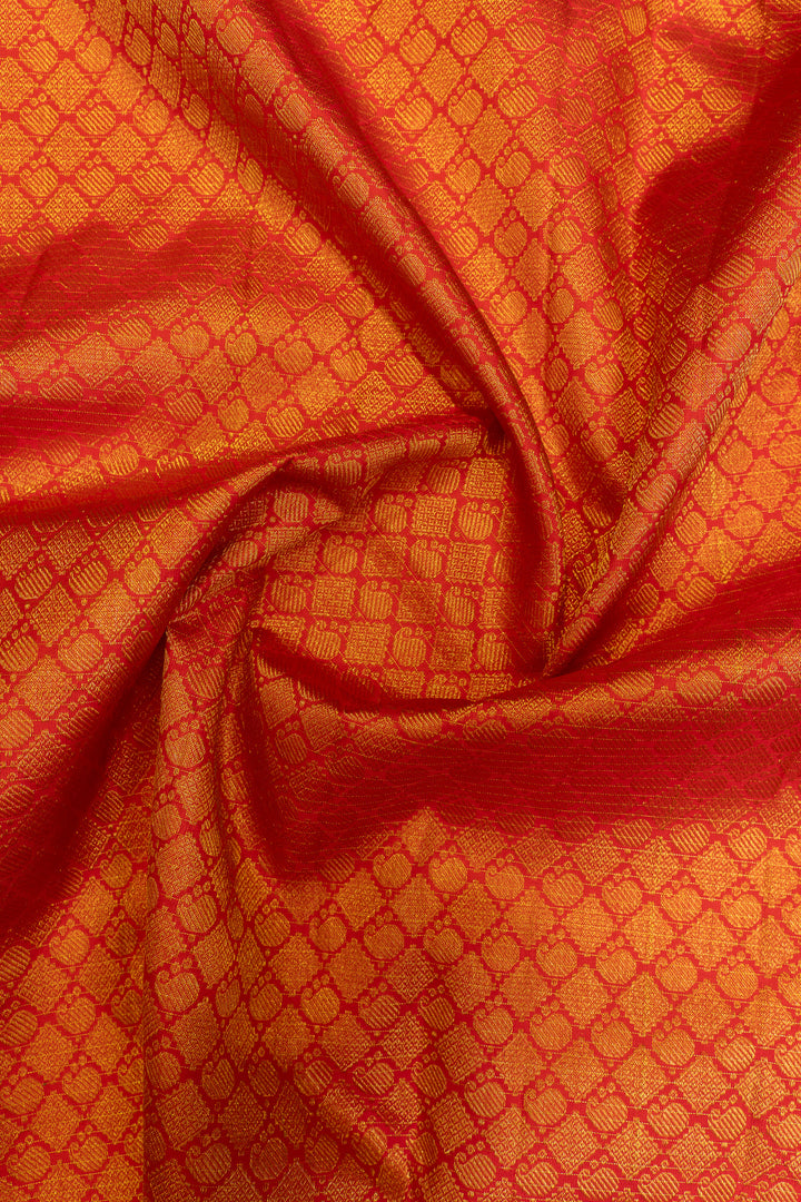 Red zari checks pure Kanchipuram silk saree