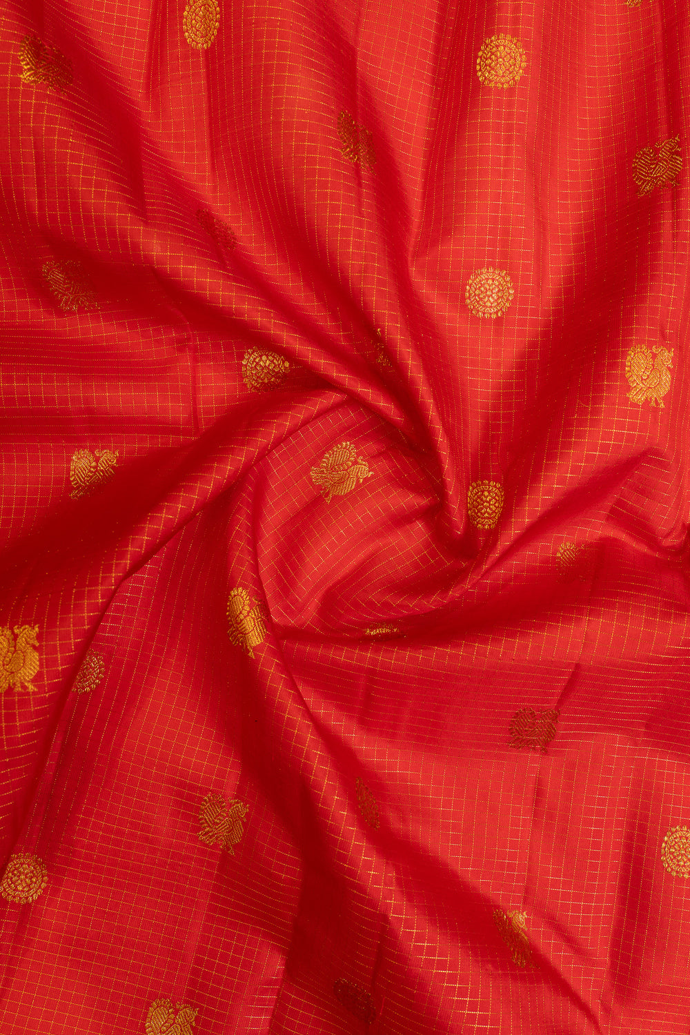 Red zari checks pure Kanchipuram silk saree