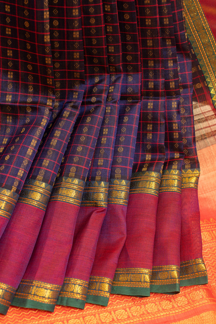 Ink blue lakshadeepam pure silk cotton saree