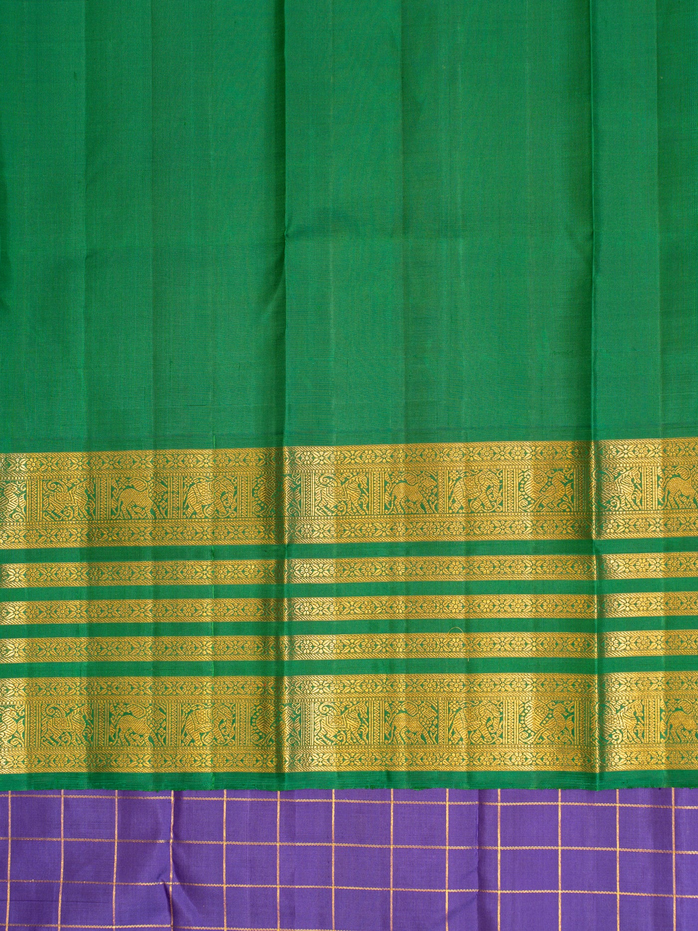 Indigo blue and green pure zari Kanchipuram silk saree