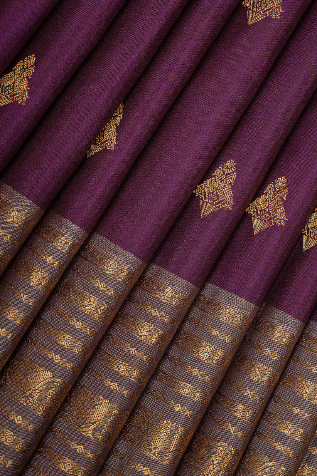 Purple and Mauve Varisaipettu Traditional Pure Kanchipuram Silk Sareen