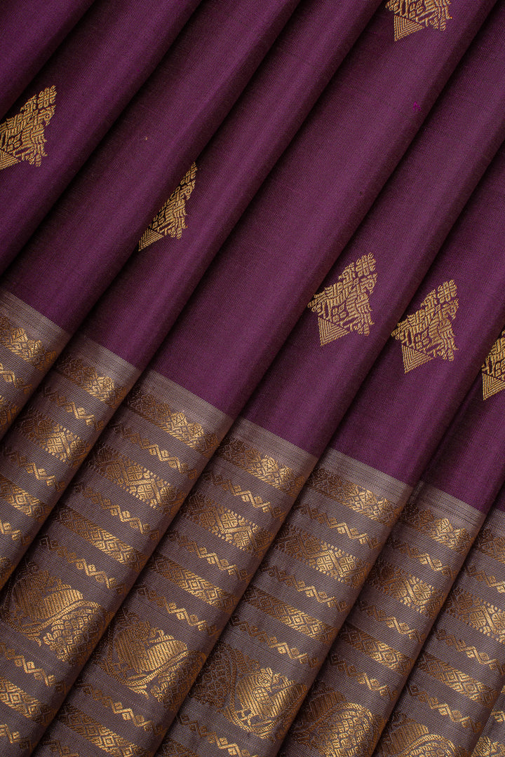 Purple and Mauve Varisaipettu Traditional Pure Kanchipuram Silk Sareen