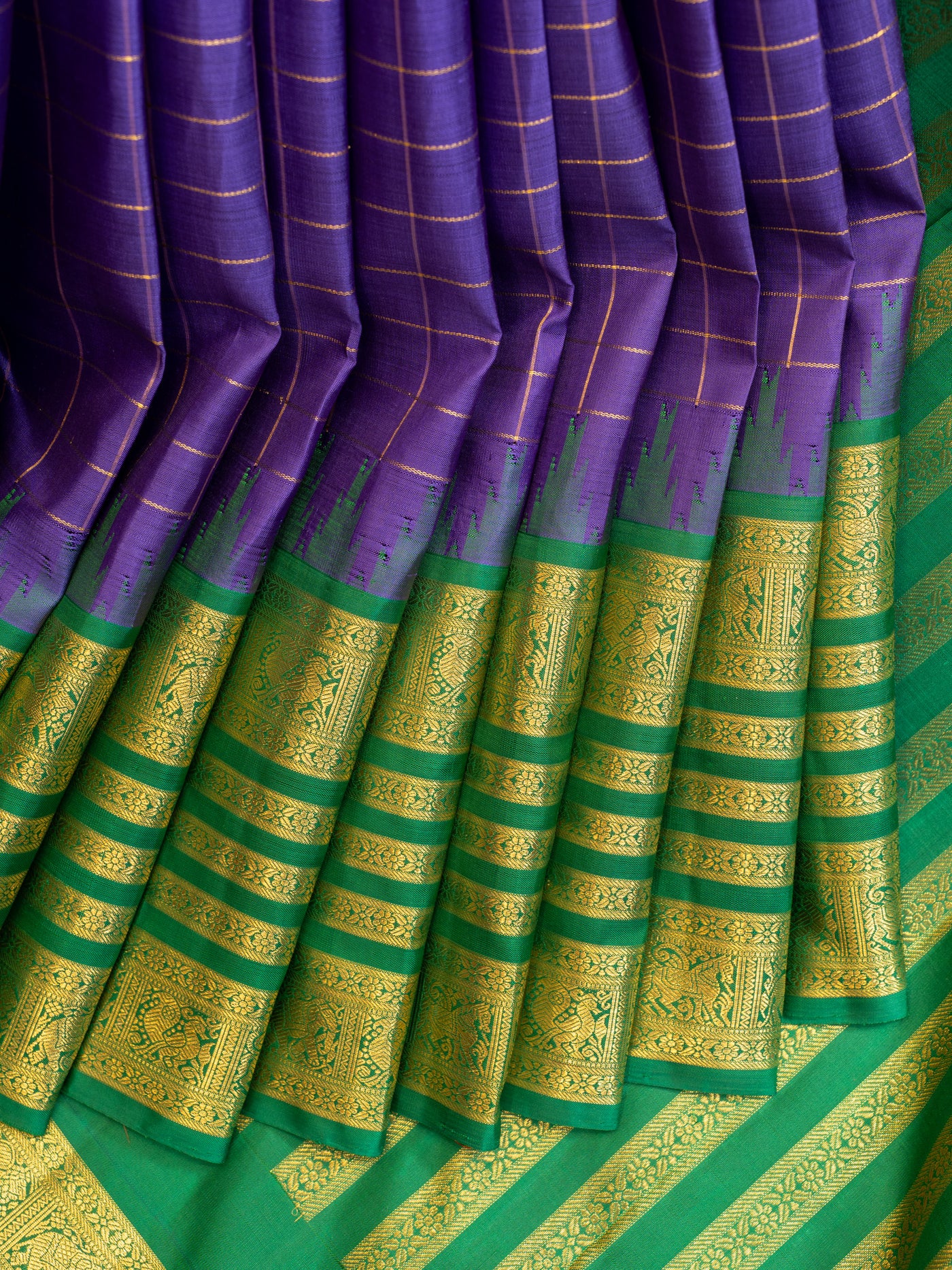 Indigo blue and green pure zari Kanchipuram silk saree