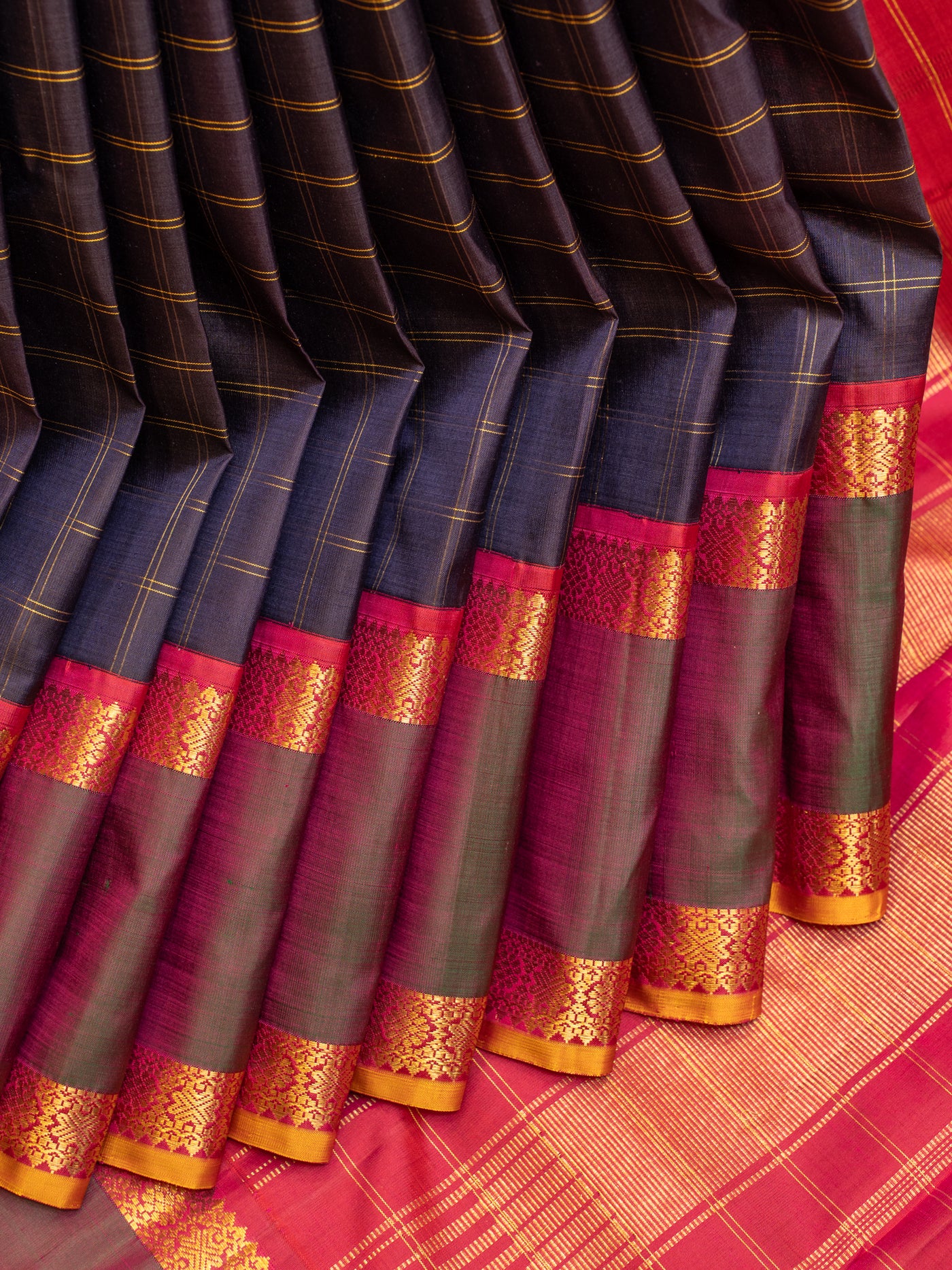 Navy blue rettai pettu pure Kanchipuram silk saree