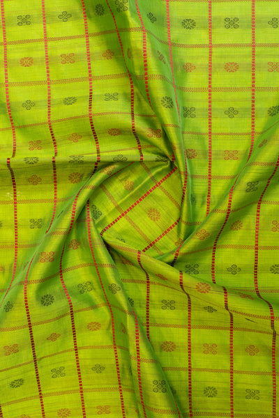 Parrot green thread checks pure silk cotton saree