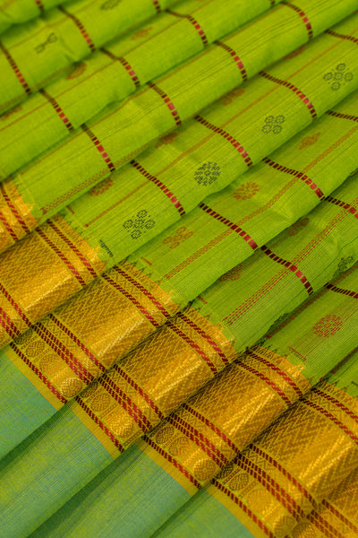 Parrot green thread checks pure silk cotton saree