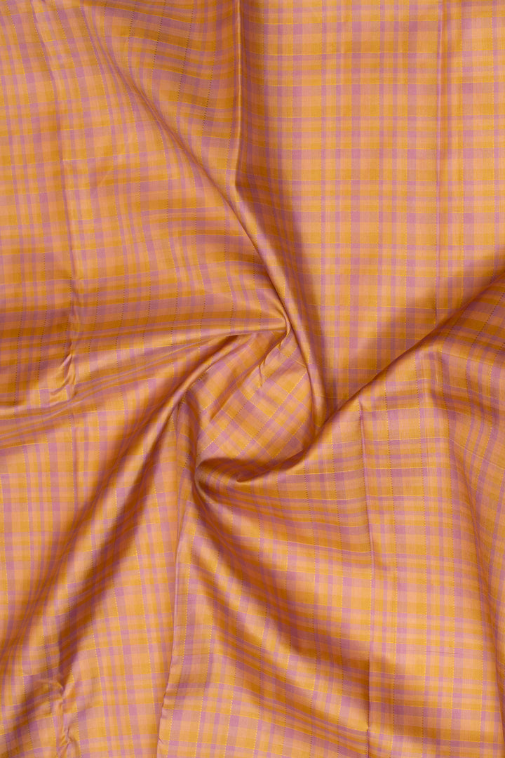 Lilac and pastel checks pure zari Kanchipuram silk saree