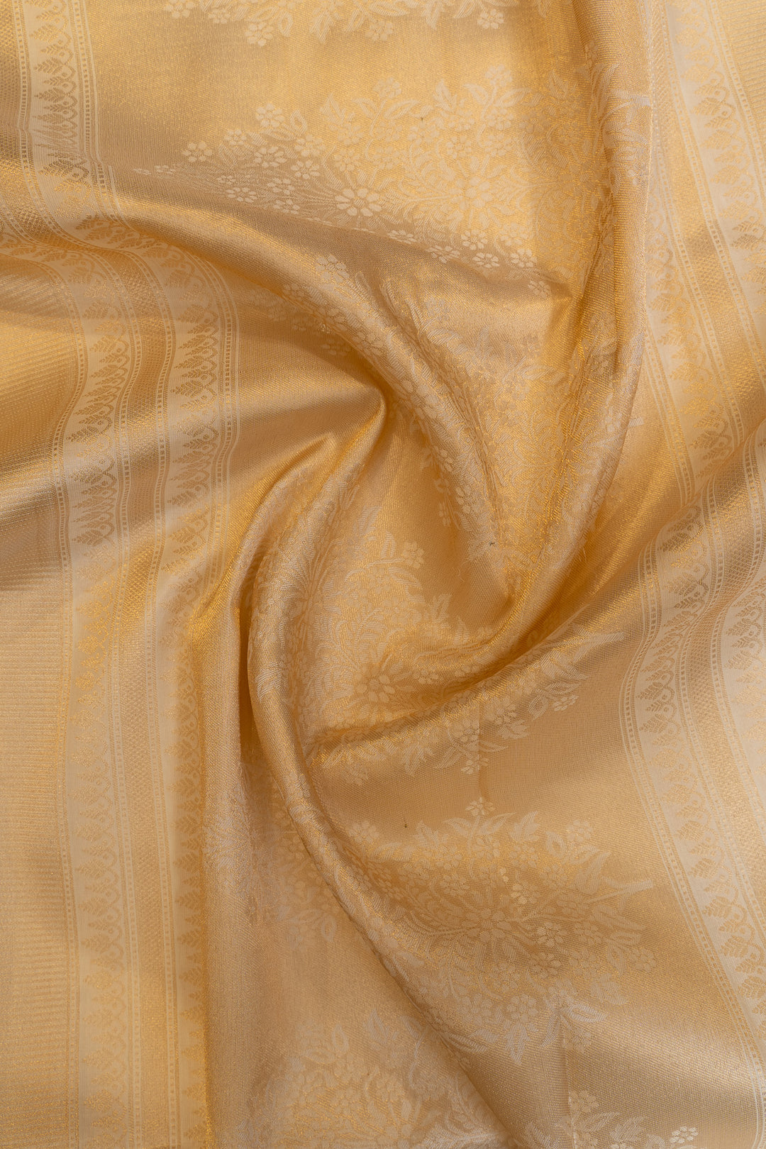 Ivory and gold stripes pure Kanchipuram silk saree