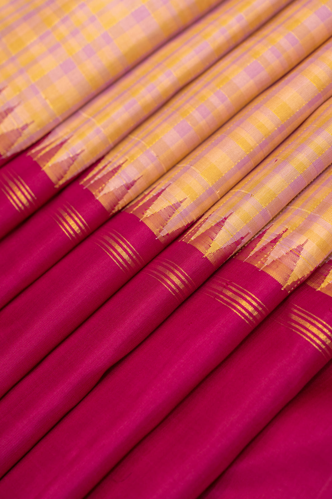 Lilac and pastel checks pure zari Kanchipuram silk saree