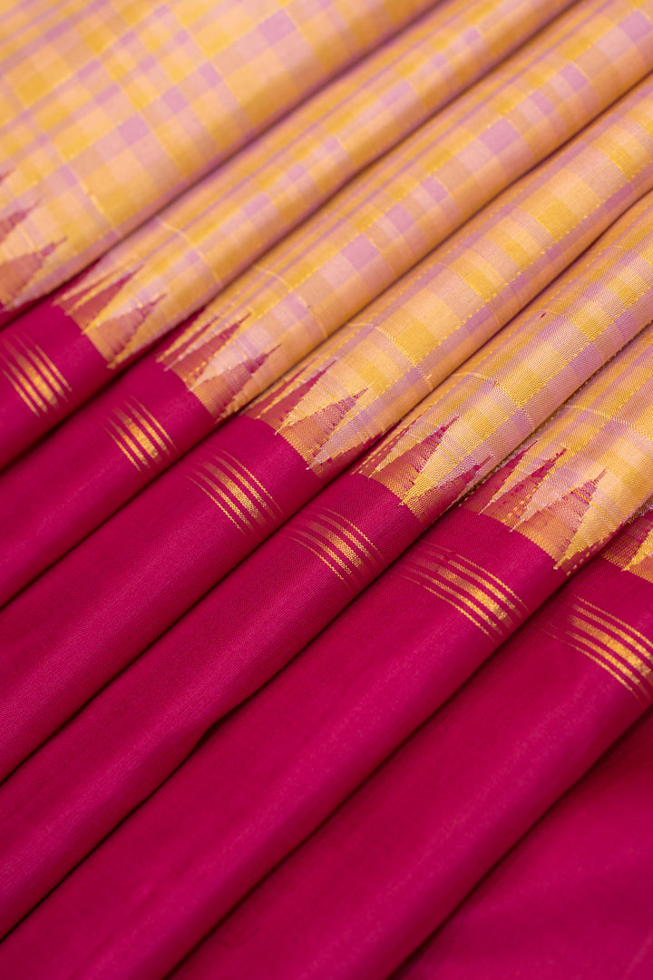 Lilac and pastel checks pure zari Kanchipuram silk saree