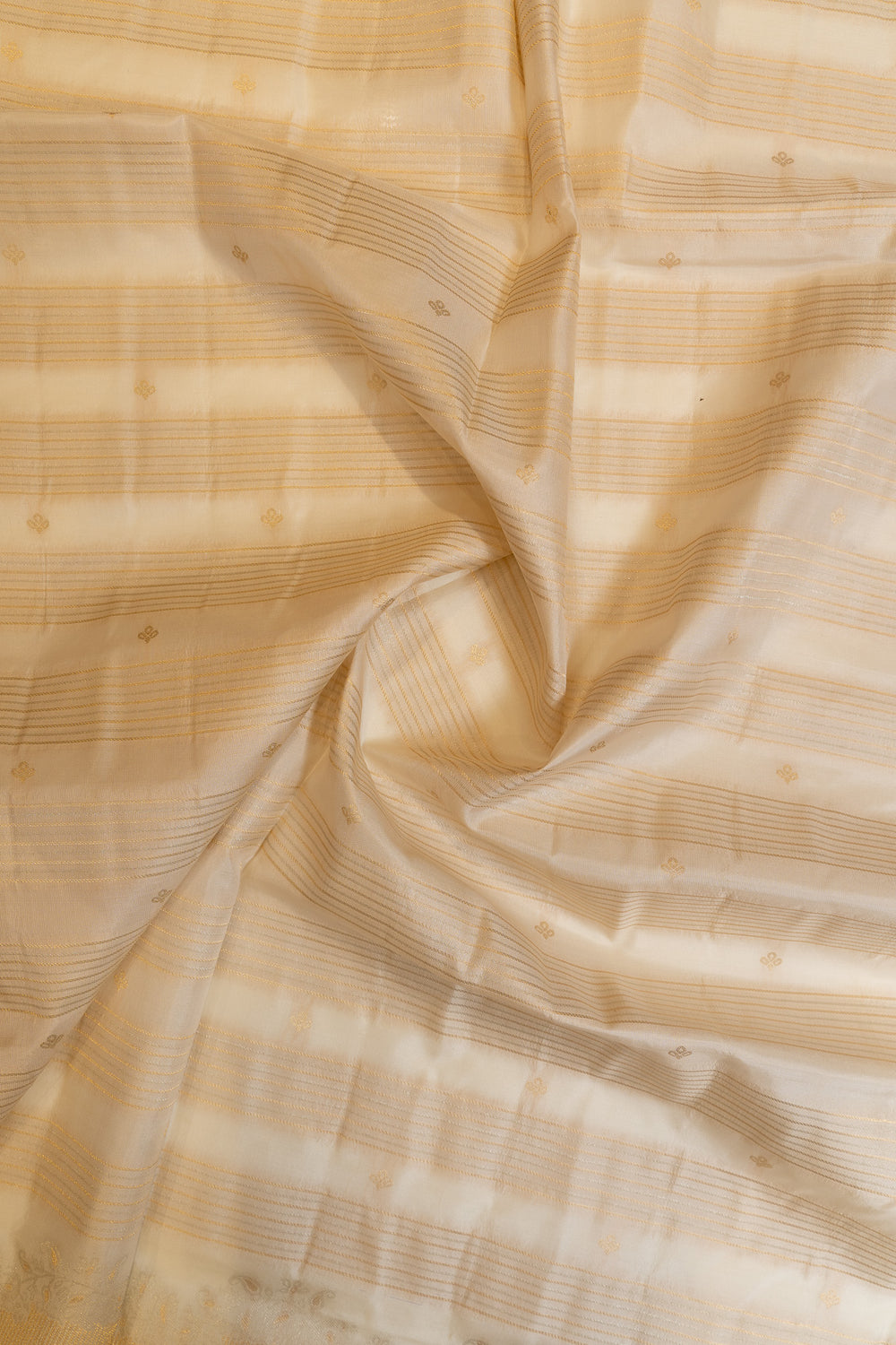 Ivory and gold stripes pure Kanchipuram silk saree