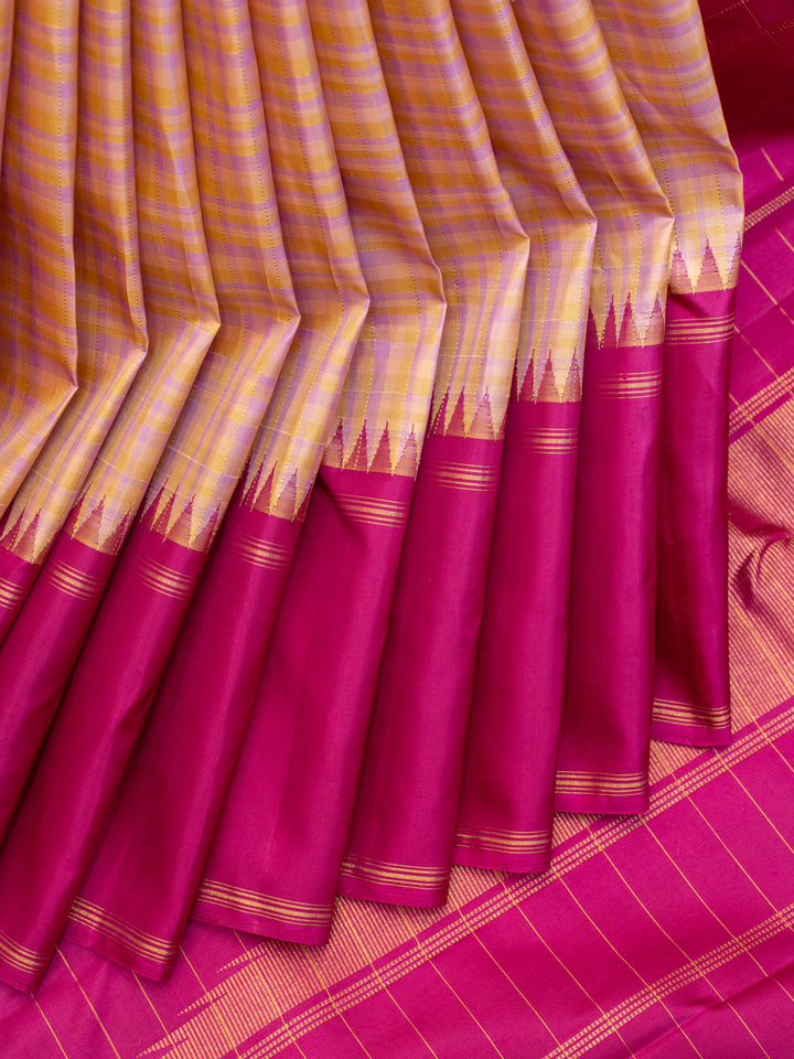 Lilac and pastel checks pure zari Kanchipuram silk saree