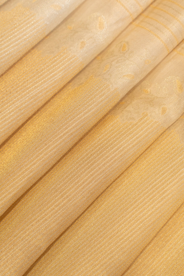 Ivory and gold stripes pure Kanchipuram silk saree