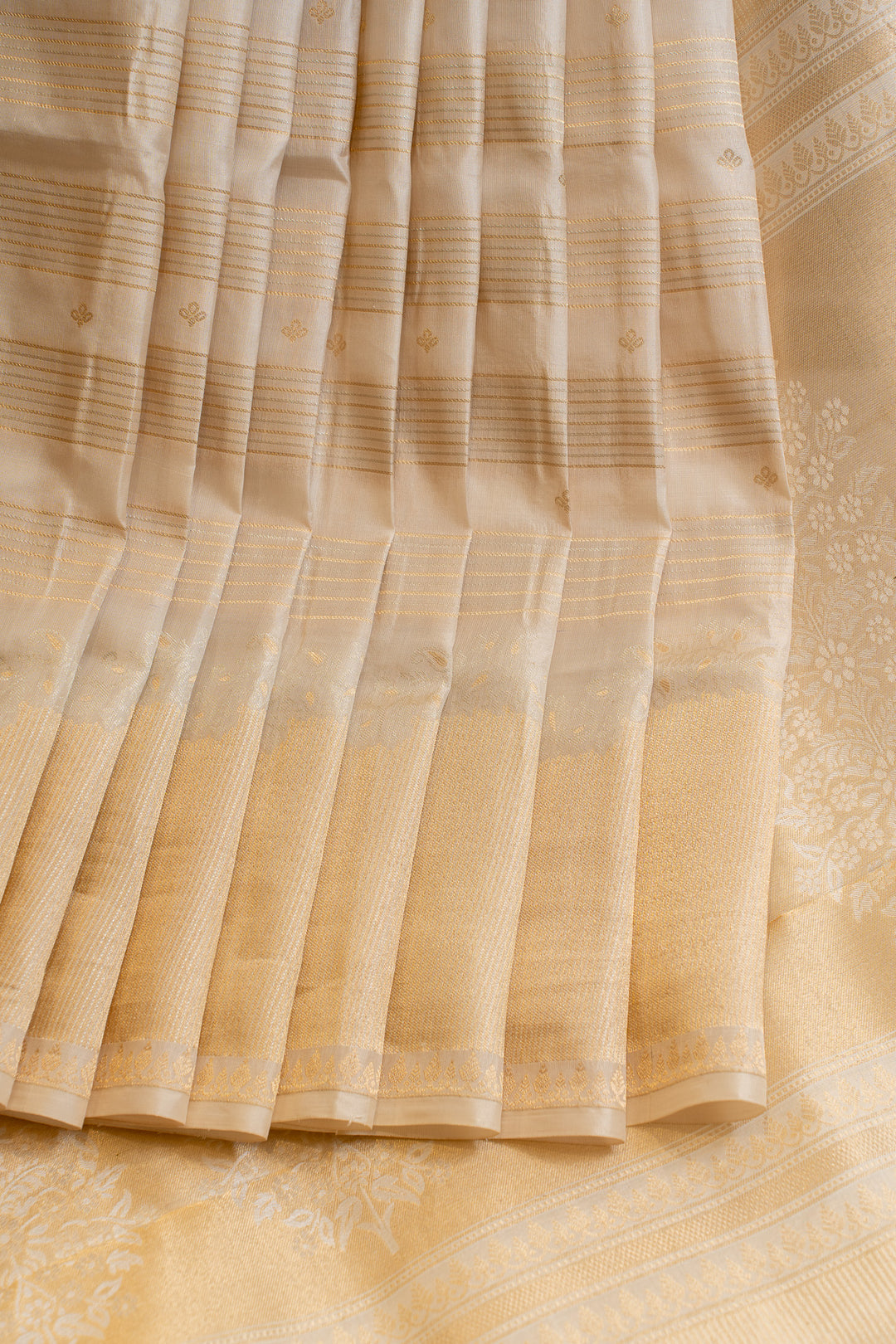 Ivory and gold stripes pure Kanchipuram silk saree