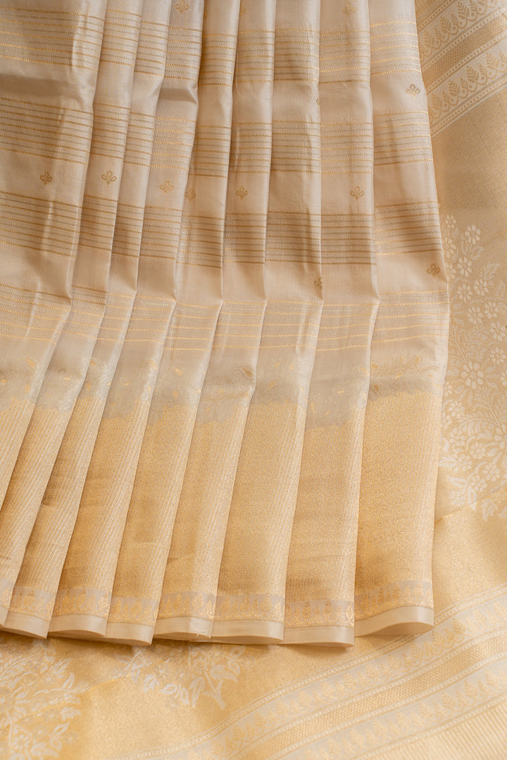 Ivory and gold stripes pure Kanchipuram silk saree